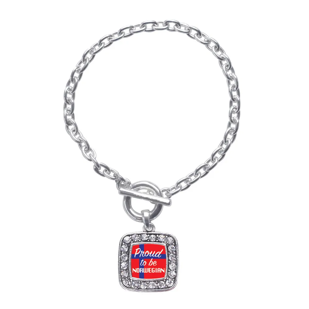 Silver Proud to be Norwegian Square Charm Toggle Bracelet