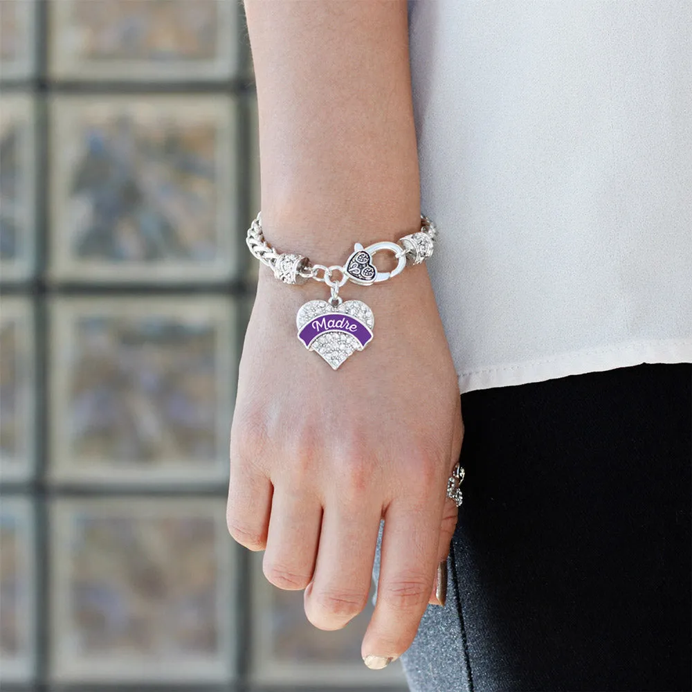 Silver Purple Madre Pave Heart Charm Braided Bracelet
