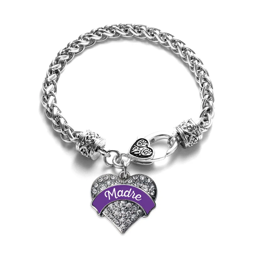 Silver Purple Madre Pave Heart Charm Braided Bracelet