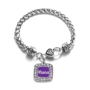Silver Purple Nana Square Charm Braided Bracelet