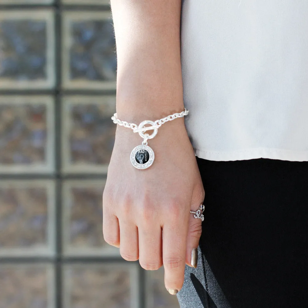 Silver Rad Tech Circle Charm Toggle Bracelet