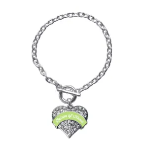Silver Sage Green Matron Pave Heart Charm Toggle Bracelet