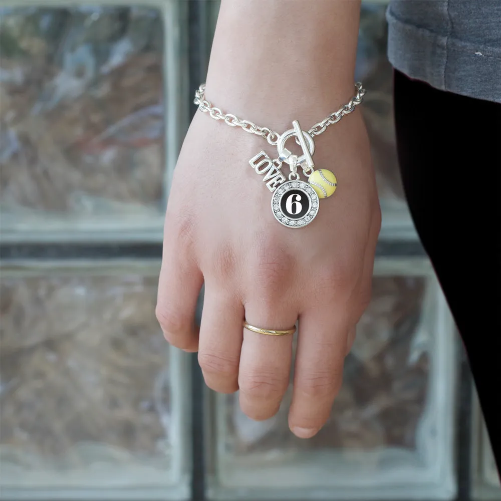 Silver Softball - Sports Number 6 Circle Charm Toggle Bracelet