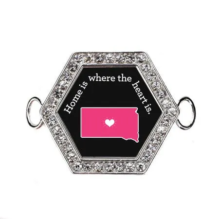 Silver South Dakota State Heart Hexagon Charm Bangle Bracelet