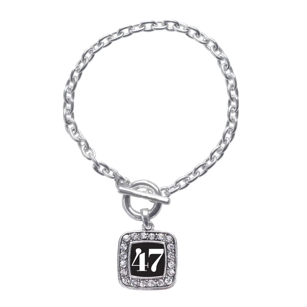 Silver Sport Number 47 Square Charm Toggle Bracelet