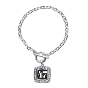 Silver Sport Number 47 Square Charm Toggle Bracelet