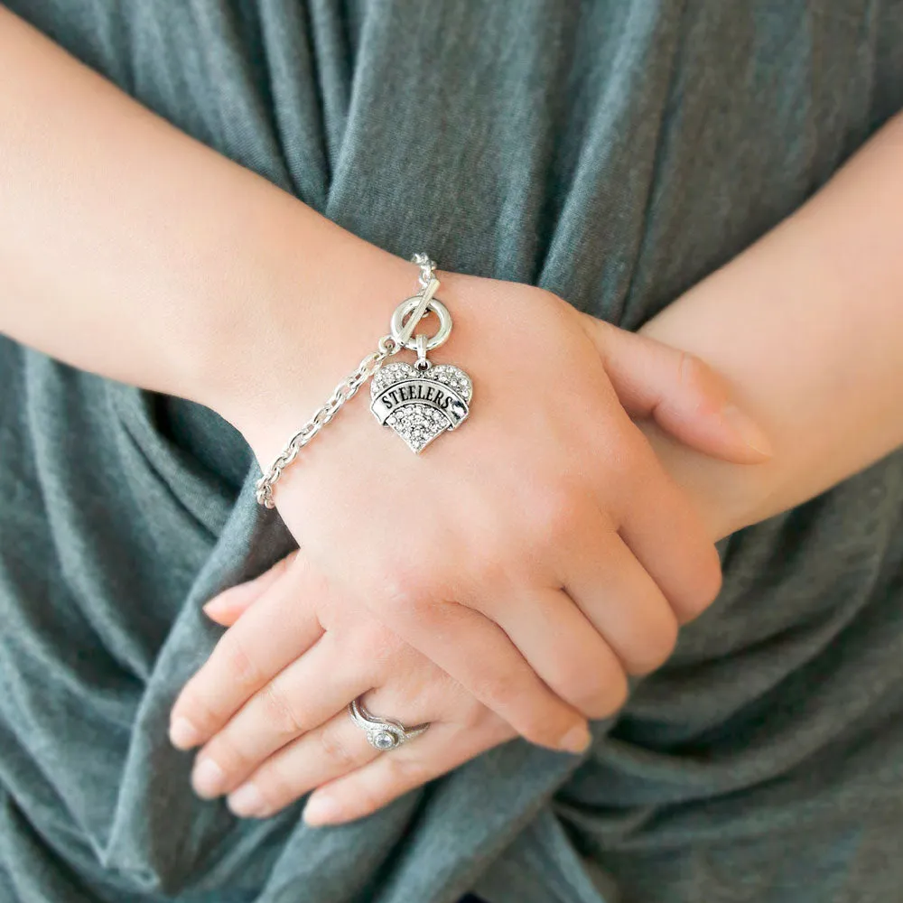 Silver Steelers Pave Heart Charm Toggle Bracelet