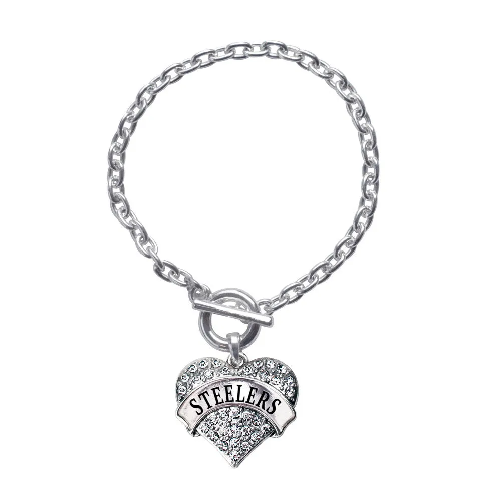 Silver Steelers Pave Heart Charm Toggle Bracelet