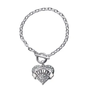 Silver Steelers Pave Heart Charm Toggle Bracelet