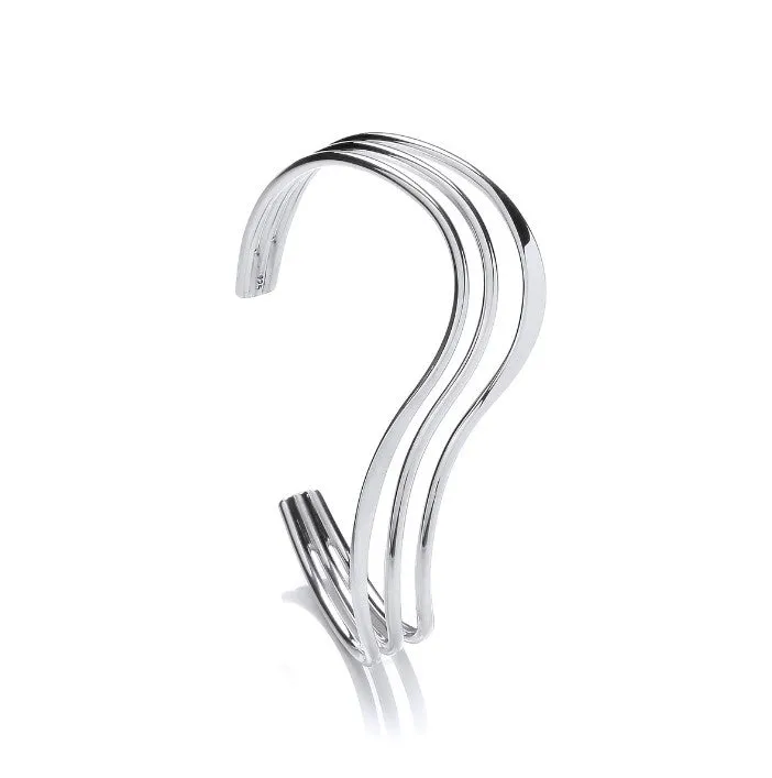 Silver Triple Band Wave Bangle