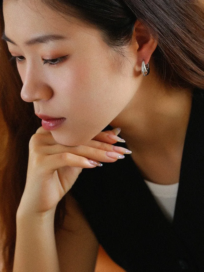 Simple Retro U-shaped Gold and Silver Diamond Earrings
