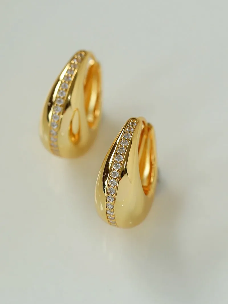 Simple Retro U-shaped Gold and Silver Diamond Earrings