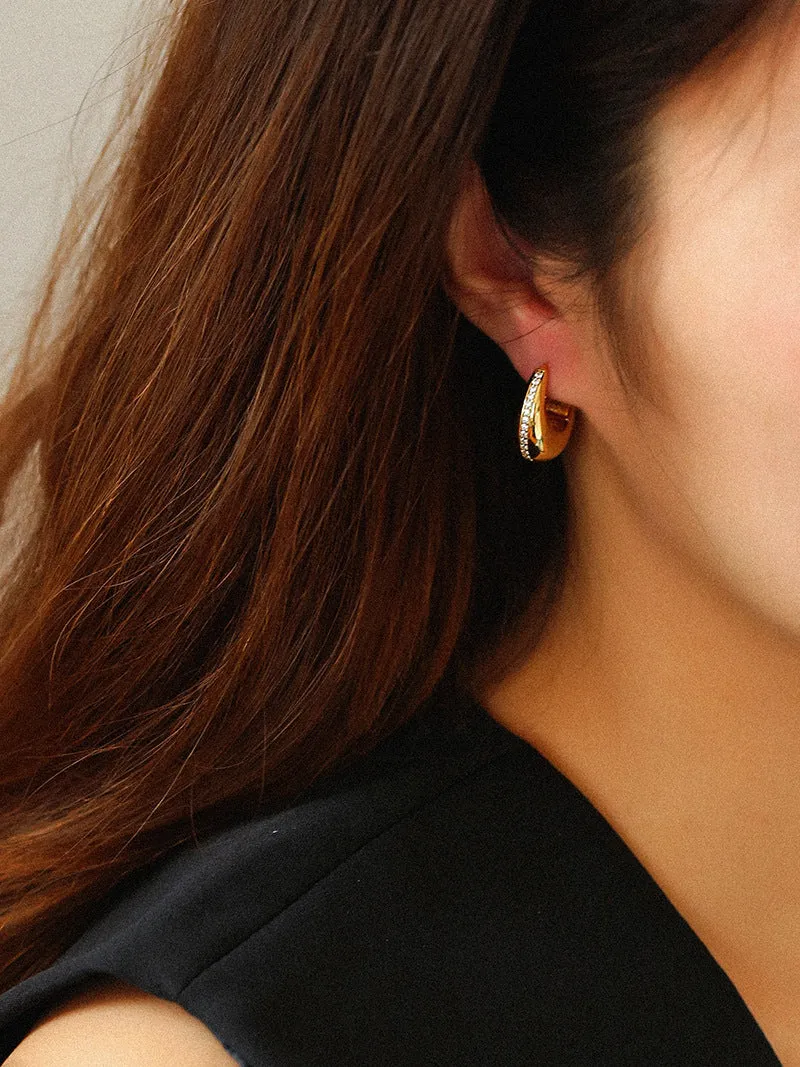 Simple Retro U-shaped Gold and Silver Diamond Earrings