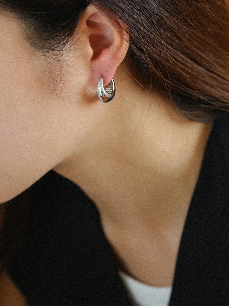 Simple Retro U-shaped Gold and Silver Diamond Earrings