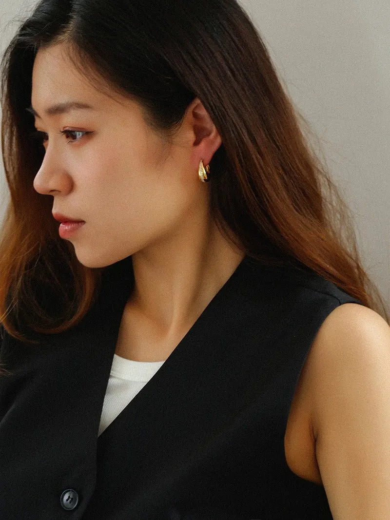 Simple Retro U-shaped Gold and Silver Diamond Earrings