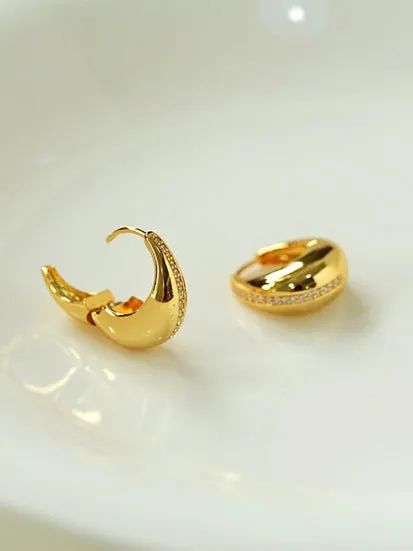 Simple Retro U-shaped Gold and Silver Diamond Earrings