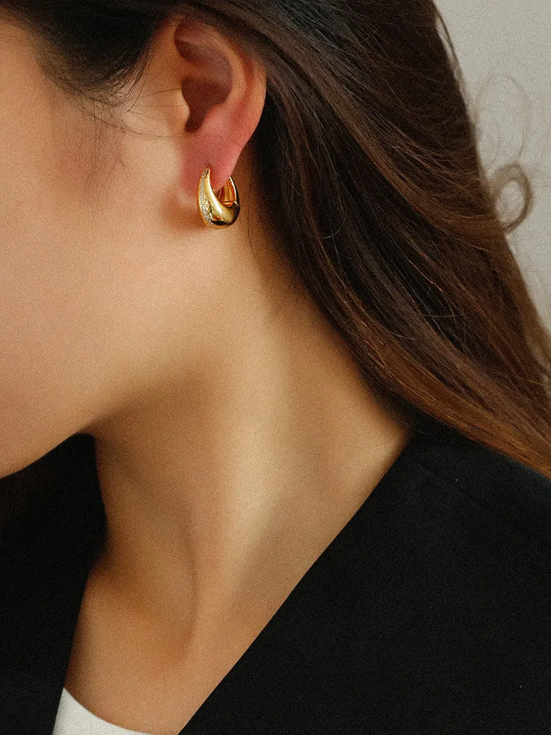 Simple Retro U-shaped Gold and Silver Diamond Earrings