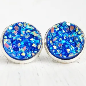 Sparkly Blue on Silver - Druzy Stud Earrings - Hypoallergenic Posts Sparkly Blue on Silver - Druzy Stud Earrings - Hypoallergenic Posts