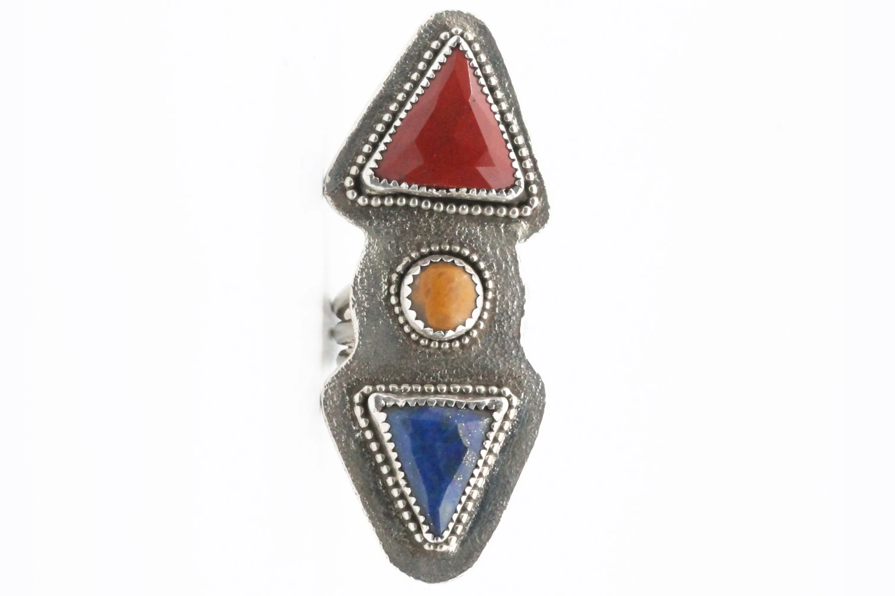 Sterling Silver Lapis Lazuli, and Red and Yellow Jasper Ring