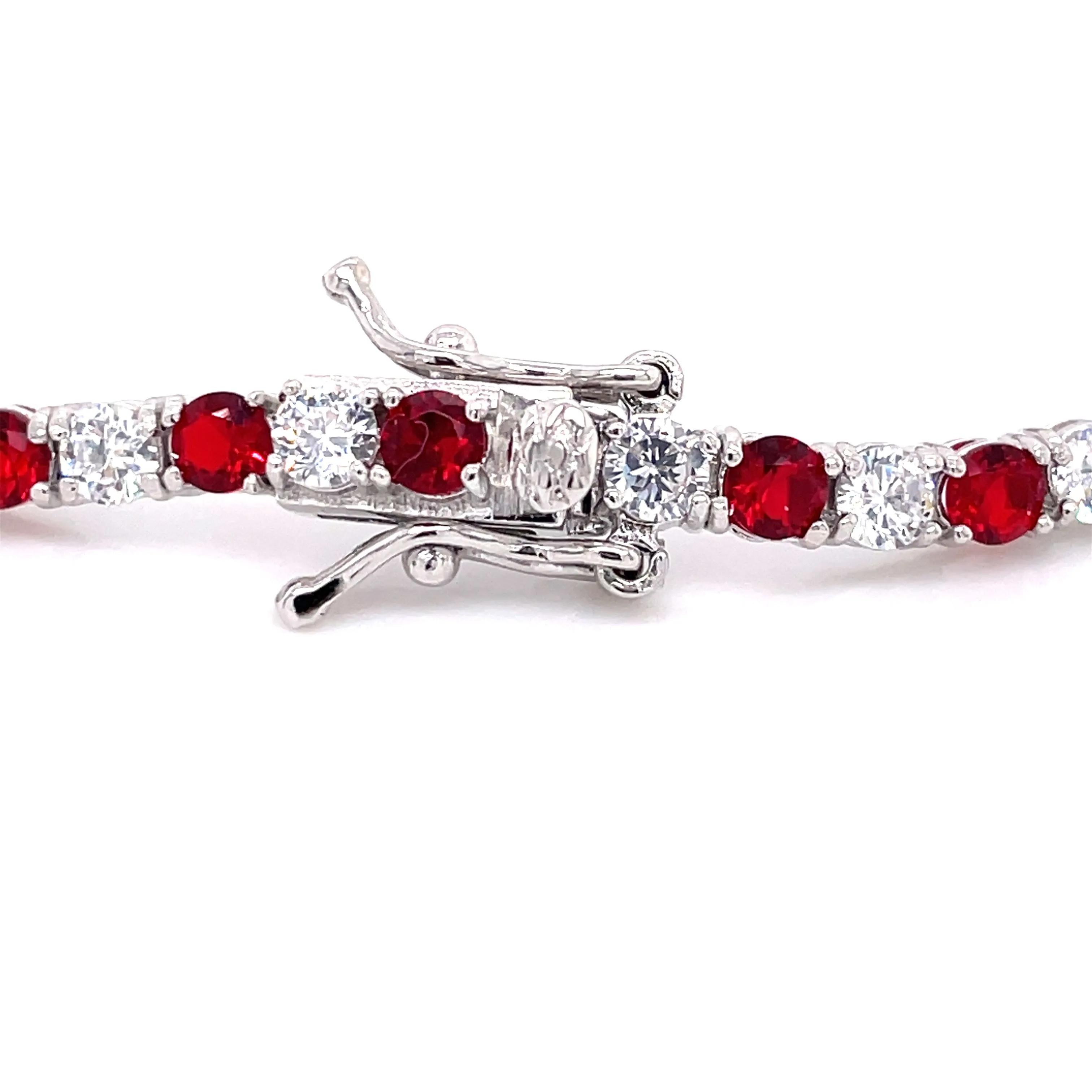 Sterling Silver Ruby & White CZ Tennis Bracelet