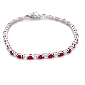 Sterling Silver Ruby & White CZ Tennis Bracelet