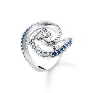 Sterling Silver Wave Blue Stones Ring TR2381-644-1