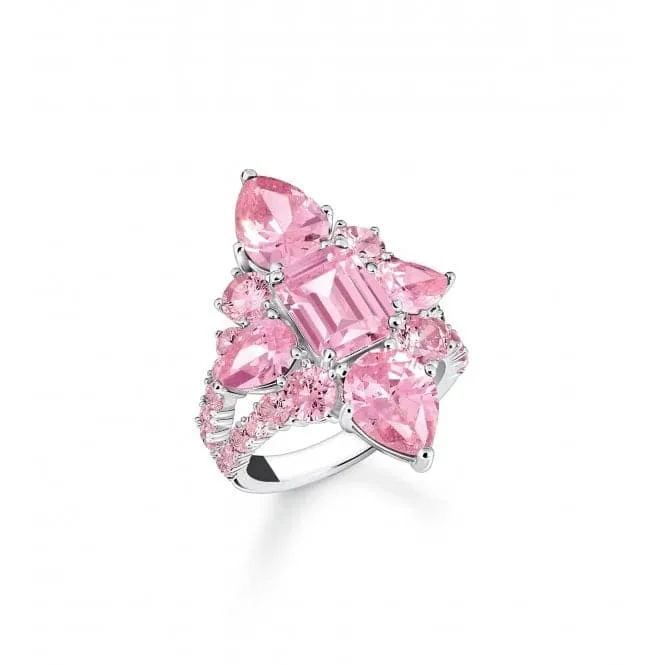 Sterling Silver White Zirconia Stones Pink Cocktail Ring TR2441-051-9