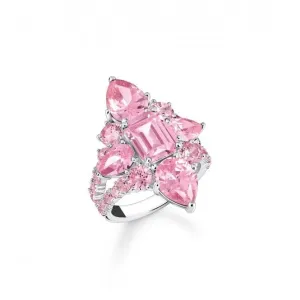 Sterling Silver White Zirconia Stones Pink Cocktail Ring TR2441-051-9