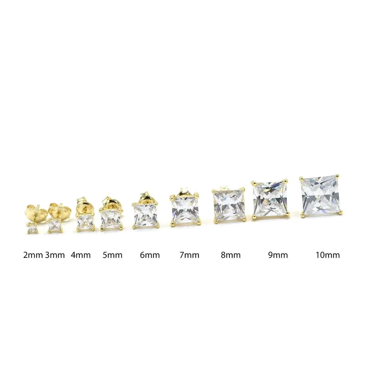 Stud Earrings, Classic Square Studs, .925 Sterling Silver Diamond CZ Stud Waterproof Hypoallergenic Stud Earrings