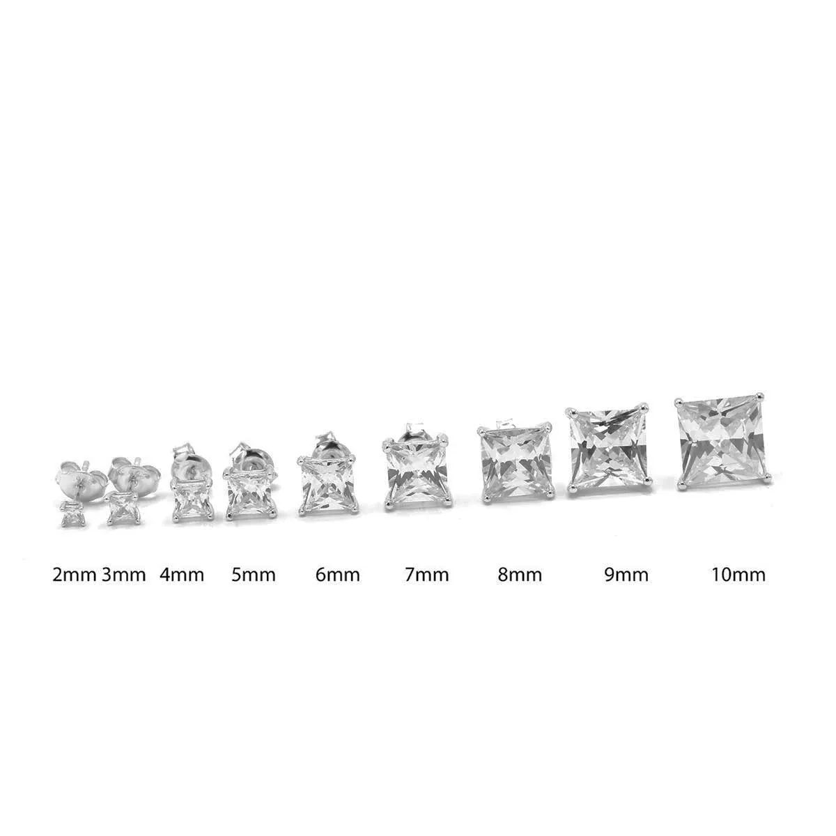 Stud Earrings, Classic Square Studs, .925 Sterling Silver Diamond CZ Stud Waterproof Hypoallergenic Stud Earrings