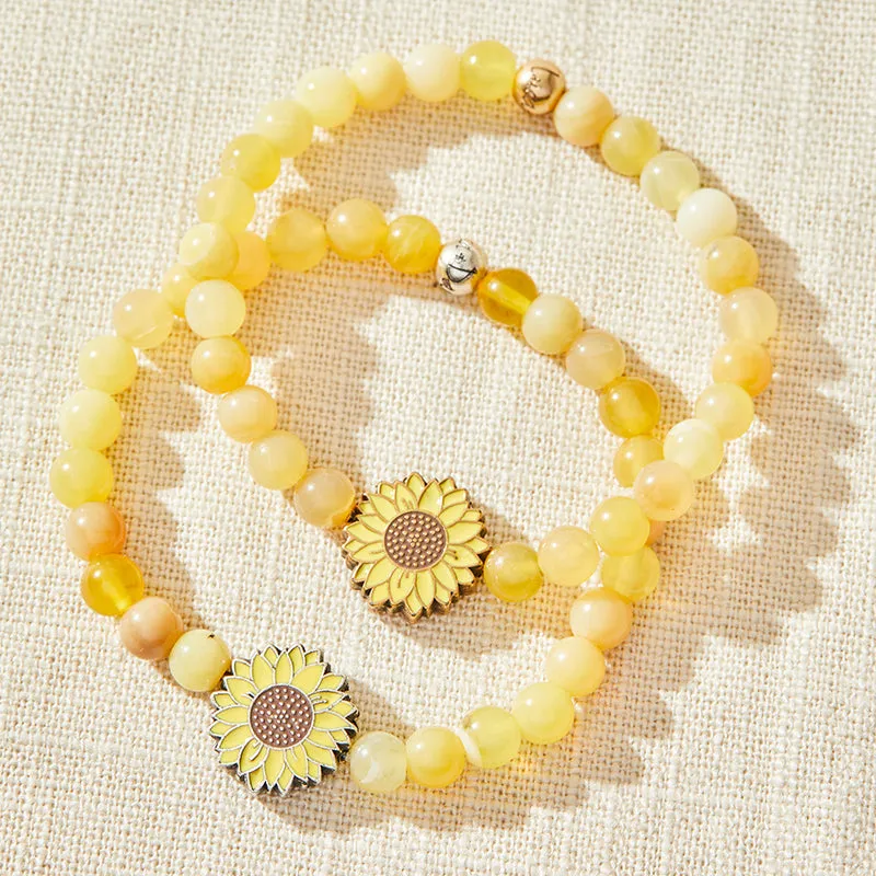 Sunflower Stretch Bracelet with Natural Yellow Opal Beads