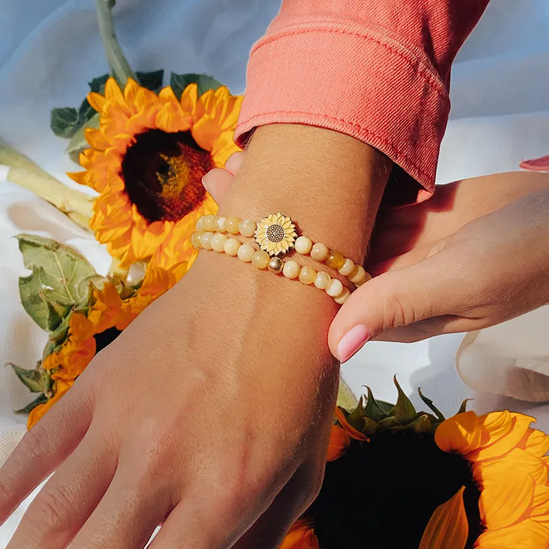 Sunflower Stretch Bracelet with Natural Yellow Opal Beads