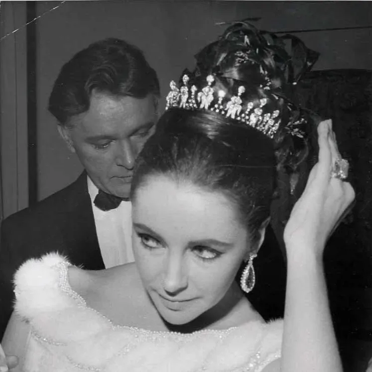 T171. Swarovski crystal bridal royal tiara, Elizabeth Taylor owned, silver and rose gold