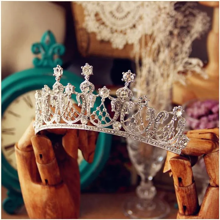 T171. Swarovski crystal bridal royal tiara, Elizabeth Taylor owned, silver and rose gold