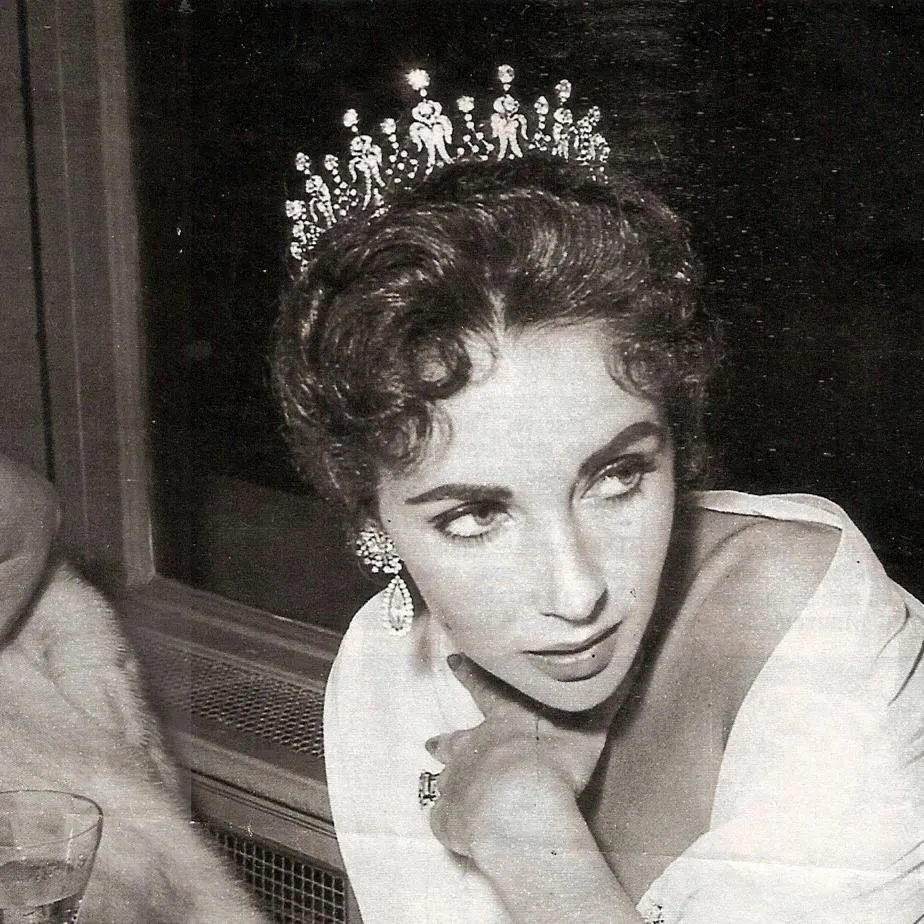 T171. Swarovski crystal bridal royal tiara, Elizabeth Taylor owned, silver and rose gold