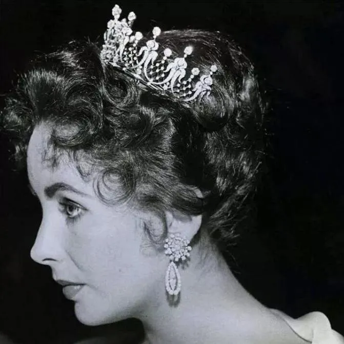 T171. Swarovski crystal bridal royal tiara, Elizabeth Taylor owned, silver and rose gold