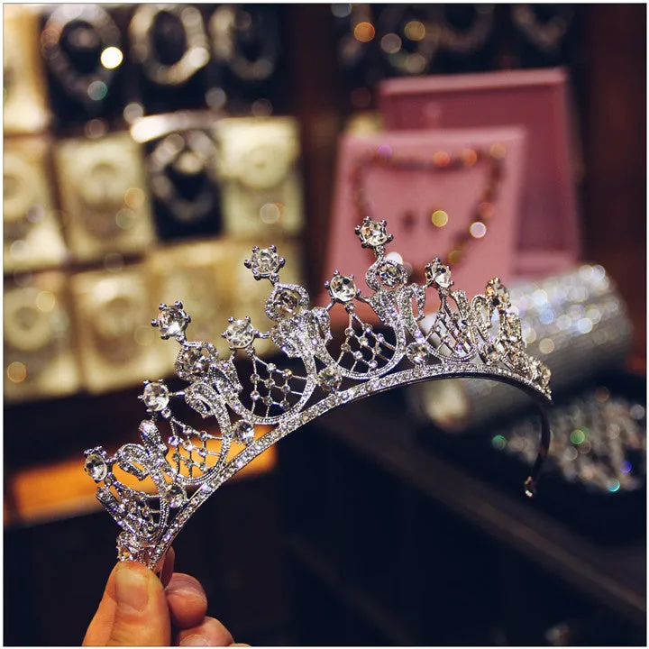 T171. Swarovski crystal bridal royal tiara, Elizabeth Taylor owned, silver and rose gold