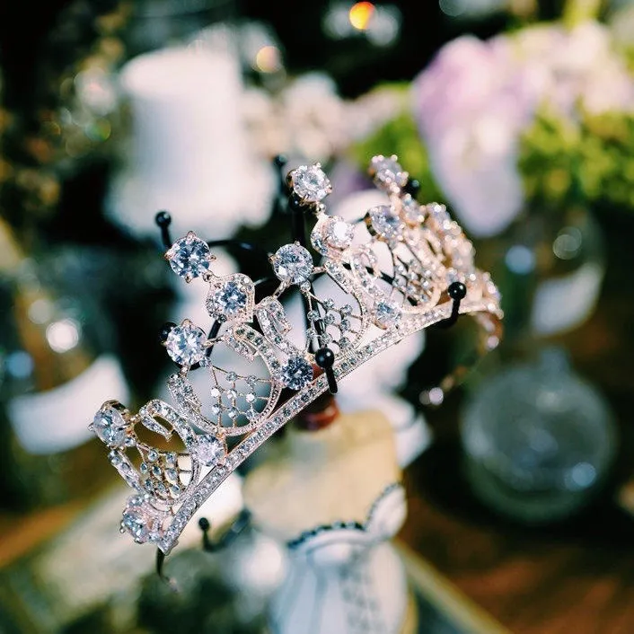 T171. Swarovski crystal bridal royal tiara, Elizabeth Taylor owned, silver and rose gold