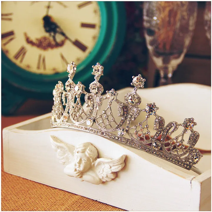 T171. Swarovski crystal bridal royal tiara, Elizabeth Taylor owned, silver and rose gold