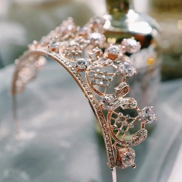T171. Swarovski crystal bridal royal tiara, Elizabeth Taylor owned, silver and rose gold