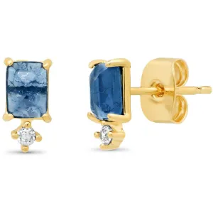TAI Blue Emerald Cut Stone with CZ Accent