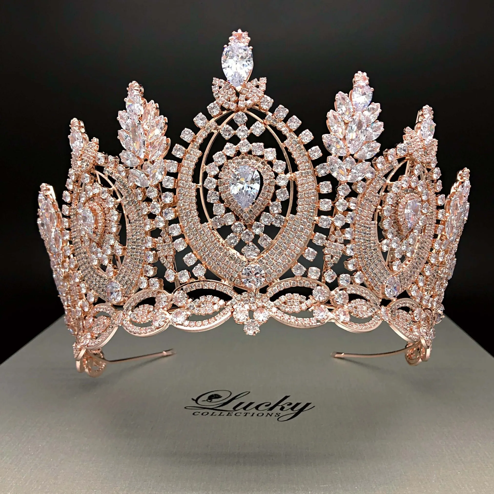 Tall Cubic Zirconia Bridal Crown and Quinceanera Tiara Shines Like Diamonds