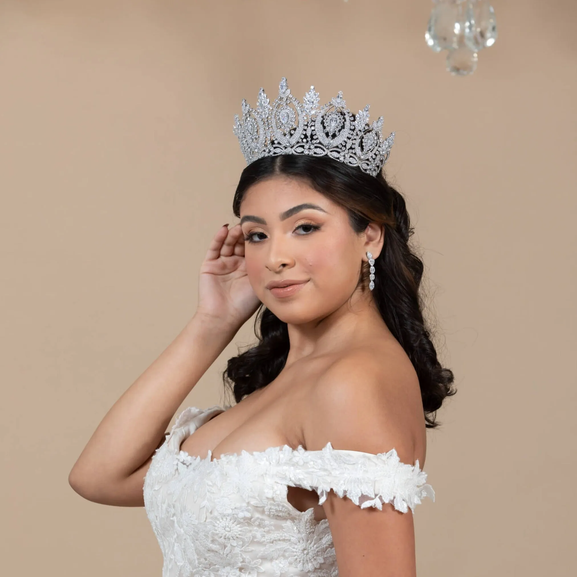 Tall Cubic Zirconia Bridal Crown and Quinceanera Tiara Shines Like Diamonds