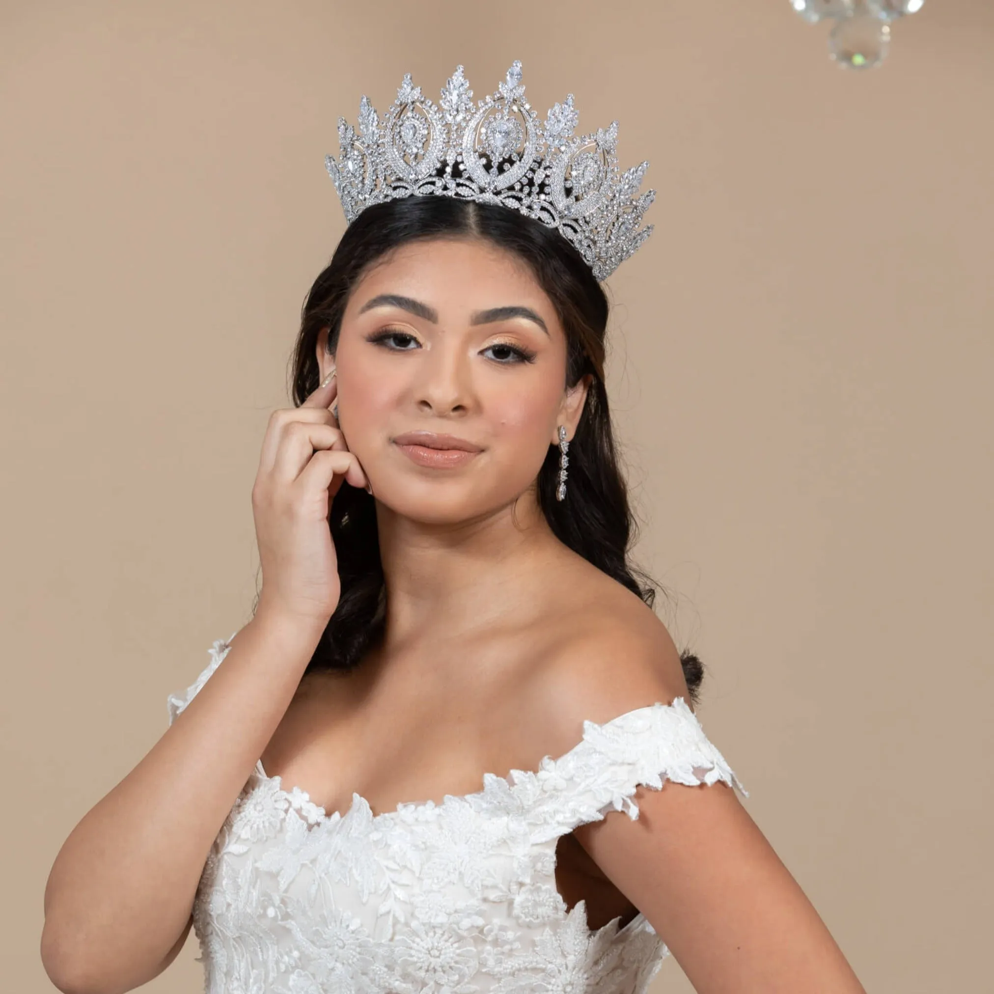 Tall Cubic Zirconia Bridal Crown and Quinceanera Tiara Shines Like Diamonds