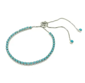Tennis Bracelet 925 Sterling Silver 2mm Slider/Slide Bolo Simulated Turquoise