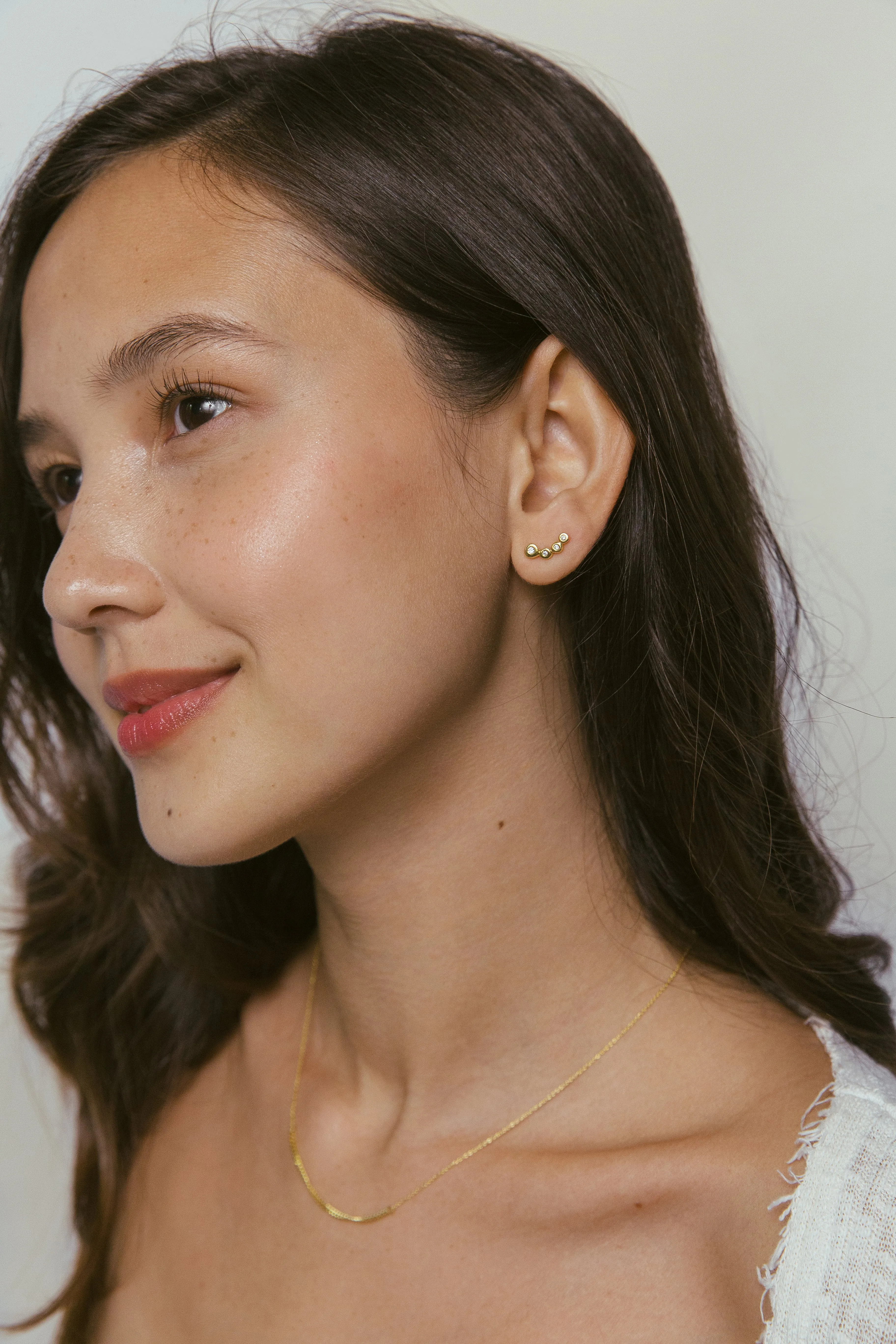 Trail of Diamonds Earrings, Solid 14k Gold, Single / Pair