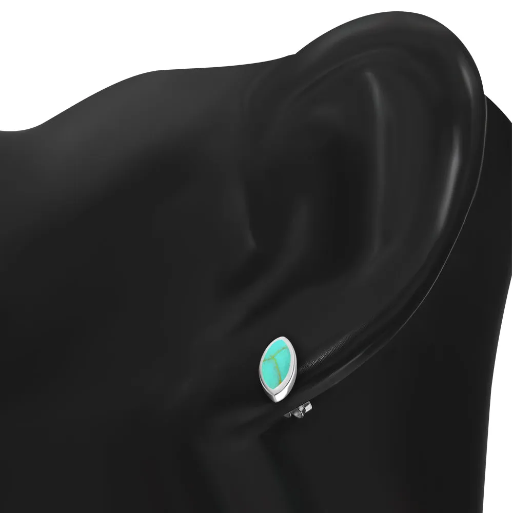 Turquoise Lens Shaped Sterling Silver Stud Earrings