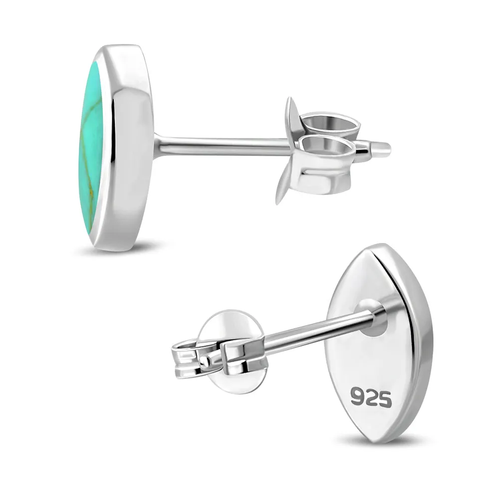 Turquoise Lens Shaped Sterling Silver Stud Earrings
