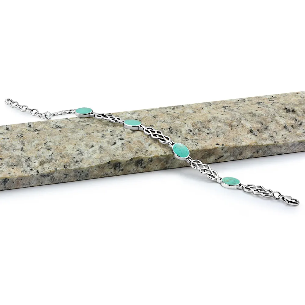 Turquoise Oval Links Celtic Knot Silver Bracelet