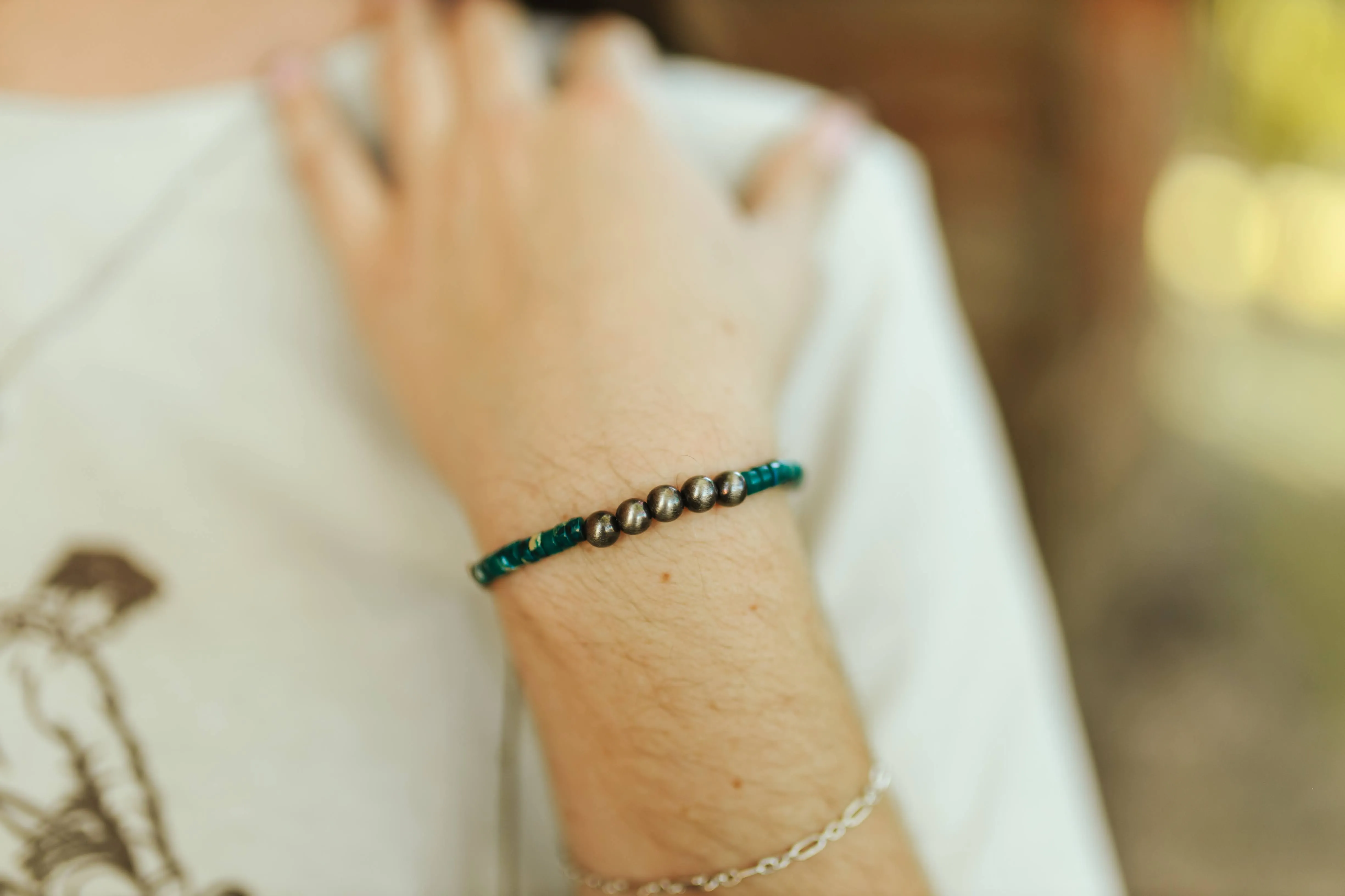 Turquoise Rondelle and Pearl Adjustable Bracelet